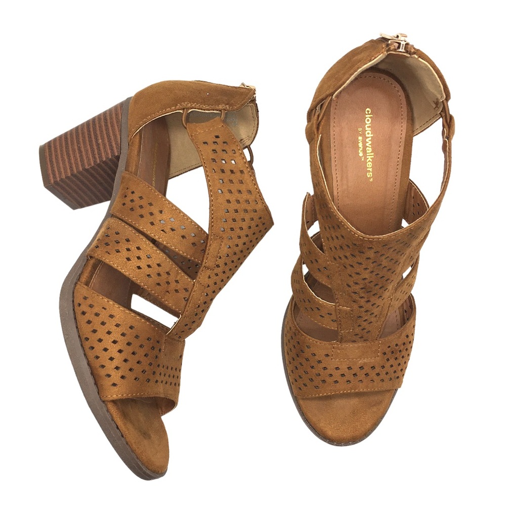 Cloudwalkers by Avenue Rory Perforated Sandals Ankle Boots Open Toe Block Heel